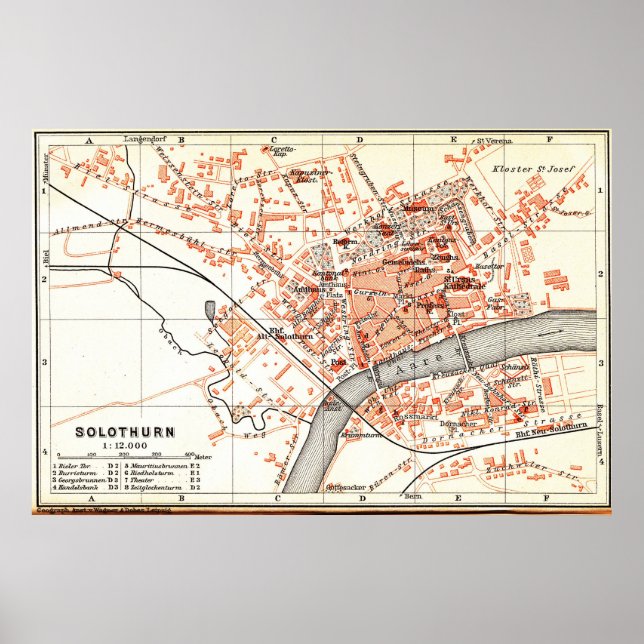 Affiche Vintage Map of Soleure Switzerland (1913) (Devant)