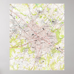 Affiche Vintage Map of Spartanburg South Carolina (1949)