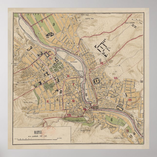 Affiche Vintage Map of Tbilisi Georgia (1878) (Devant)