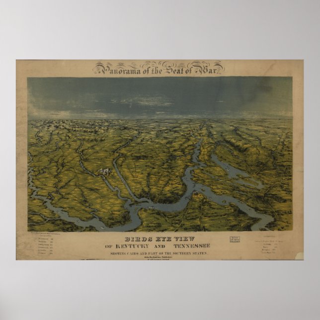 Affiche Vintage Map of Tennessee & Kentucky (1862) (Devant)