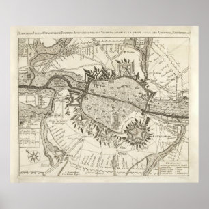 Affiche Vintage Map of Tournai Belgium (1709)