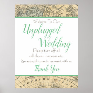 Affiche Vintage Map Unplugged Wedding Sign (Extra Large)