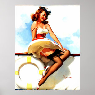 Affiche Vintage marin Nautical Pin up Girl