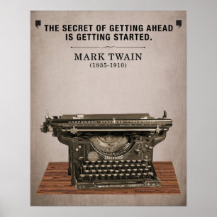 Affiche Vintage Mark Twain Quote and Typewriter