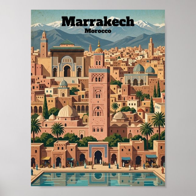 Affiche Vintage Marrakech Morocco Architecture Travel (Devant)
