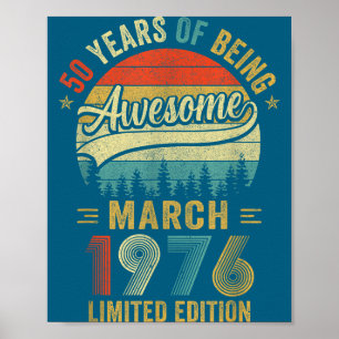 Affiche Vintage mars 1976 Ancien 50e anniversaire Hommes F