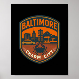 Affiche Vintage Maryland Ltimore Charm City Rétro Crabe Ci
