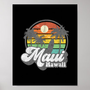 Affiche Vintage Maui Hawaï Plage Hawaïenne Surf 70's T-Shi