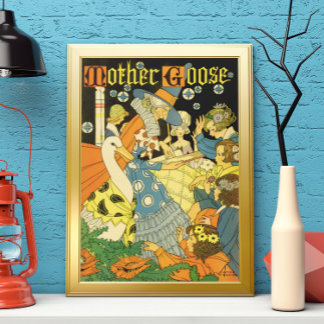 Affiche Vintage Mère Oie Lecture Livres aux enfants