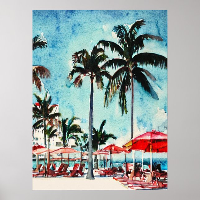 Affiche Vintage Miami Fl aquarelle peinture (Devant)
