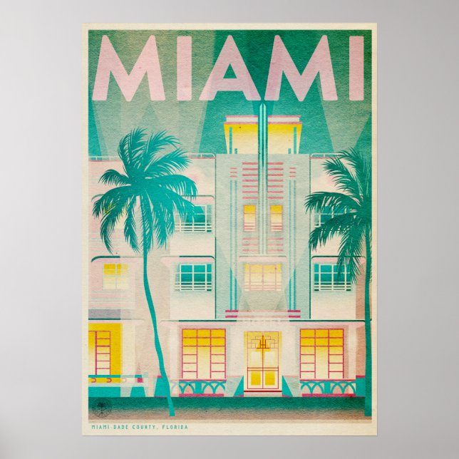 Affiche Vintage Miami, Ocean Drive Travel (Devant)