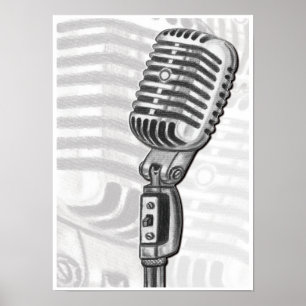 Affiche Vintage Microphone in Charcoal Art Print