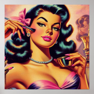 Affiche Vintage mignonne fille maquillage