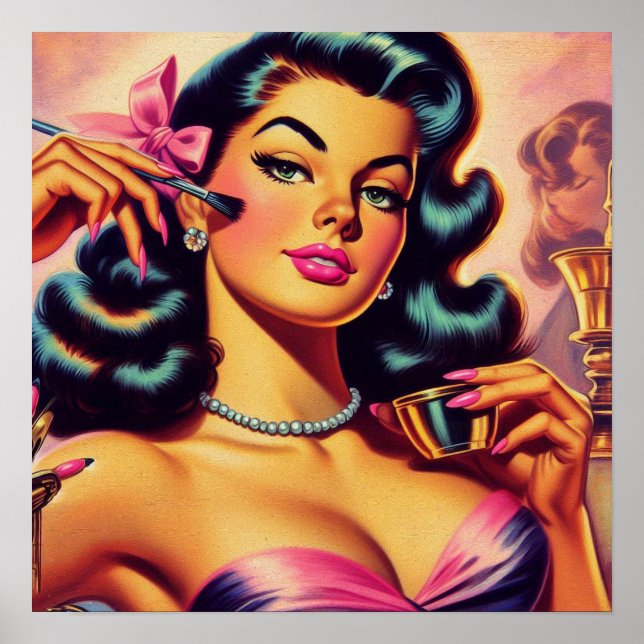 Affiche Vintage mignonne fille maquillage (Devant)