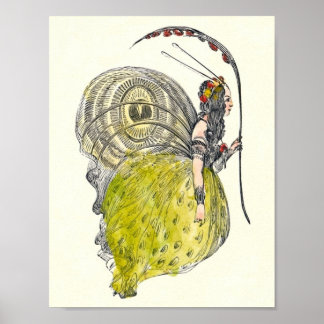 Affiche Vintage Mignonne Imaginaire Papillon Fée avec aile
