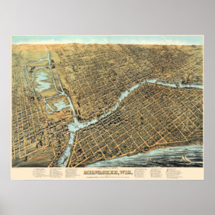 Affiche Vintage Milwaukee Wis Map