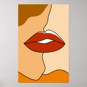 Affiche Vintage minimaliste Couple de baiser Abstrait