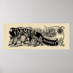 Affiche Vintage Modèle du marché agricole de l'ère victori