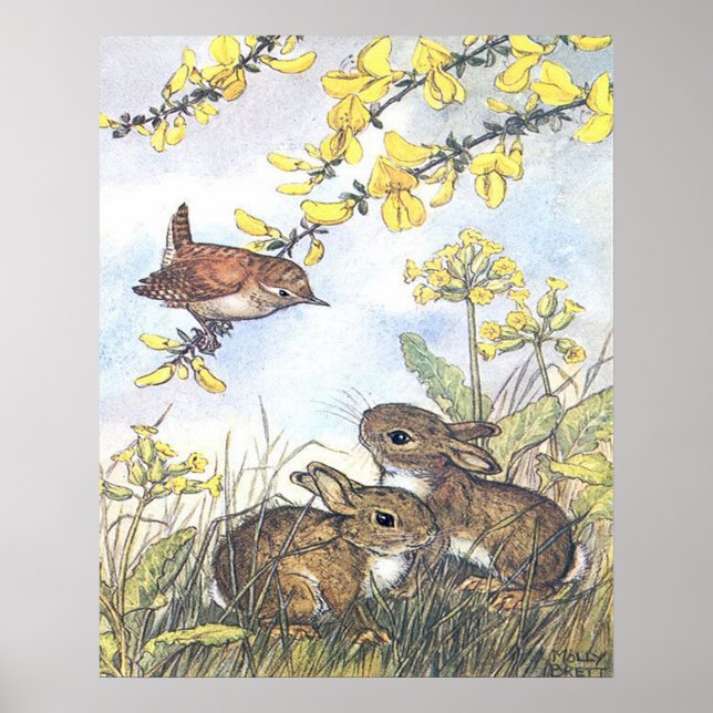 Affiche Vintage Molly Brett Art Wren et Rabbit (Devant)
