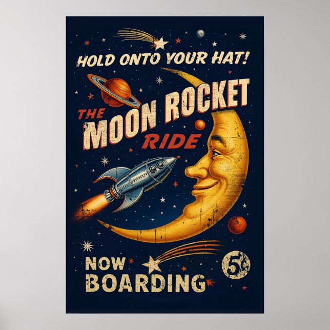 Affiche vintage Moon Rocket Ride - rétro science-f (Devant)