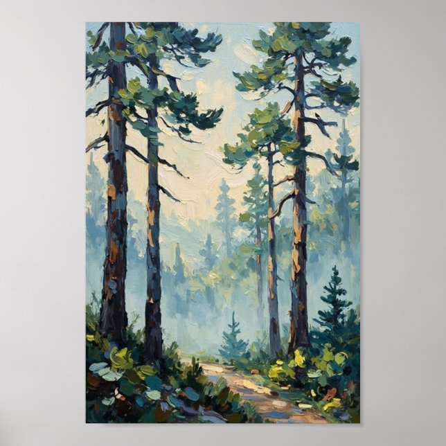 Affiche Vintage Morning Mist Forest Art (Devant)