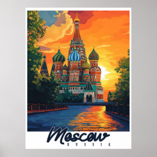 Affiche Vintage Moscou, Russie Voyage