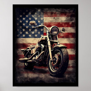 Affiche Vintage Motorcycle USA Drapeau Retro Biker América