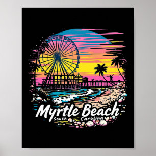 Affiche Vintage Myrtle Beach Caroline du Sud Sunset Skylin