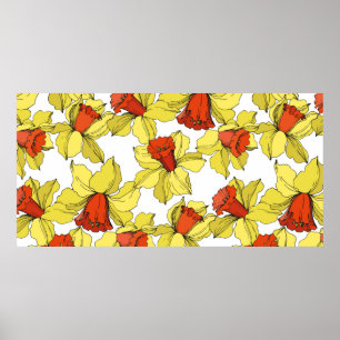 Affiche vintage Narcisse fleur botanique florale Jaune a