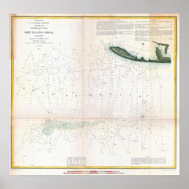 Affiche Vintage Nautical Ship Island Shoal Louisiane (Devant)