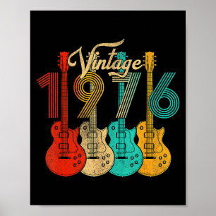 Affiche Vintage Né En 1976 50e Anniversaire 50 Ans Guitare
