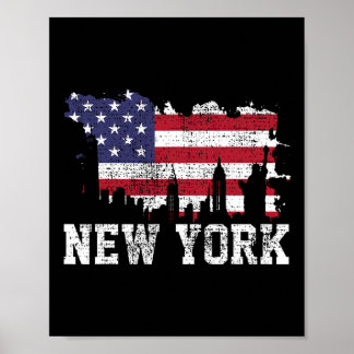 Affiche Vintage New York City Nyc Skyline Usa Flag America