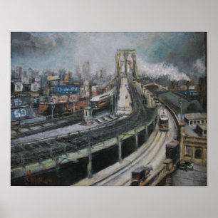 Affiche Vintage New York City Peinture Brooklyn Bridge