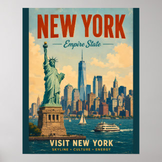 Affiche Vintage New York City Skyline Art de carte postale