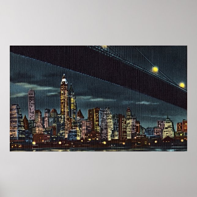 Affiche Vintage New York Skyline la nuit (Devant)