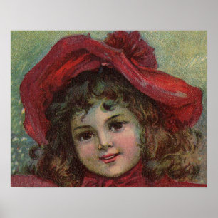 Affiche Vintage Noël enfant Art rouge Victorien Robe