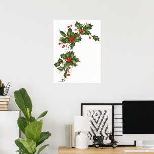 Affiche Vintage Noël, Holly Plante avec les baies rouges