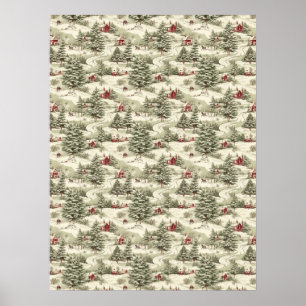 Affiche Vintage Noël Pays Paysage hivernal