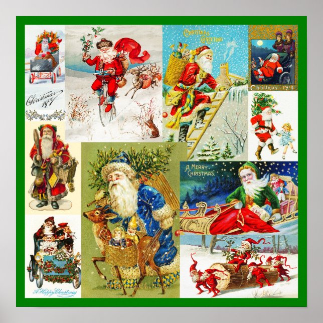 Affiche Vintage Noël Père Noël Collage (Devant)