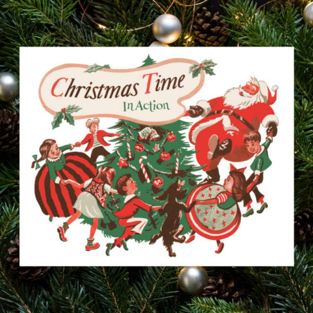 Affiche Vintage Noël Père Noël et enfants dansants (Créateur téléchargé)