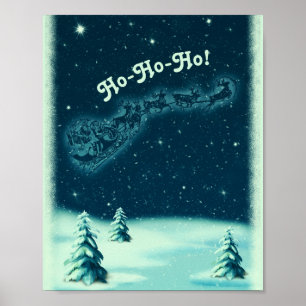 Affiche Vintage Noël Père Noël Sleigh Winter Scène