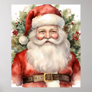 Affiche Vintage Noël Père Noël Souriant