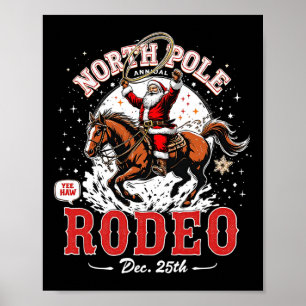 Affiche Vintage Noël Pôle Nord Rodeo Funny Père Noël Cow