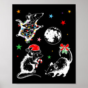 Affiche Vintage Noël Possum Moon Opossum Raccoon Xma