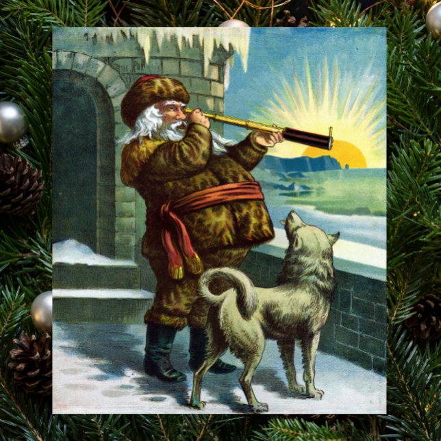 Affiche Vintage Noël Santa Claus Telescope Chien Sunset (Créateur téléchargé)
