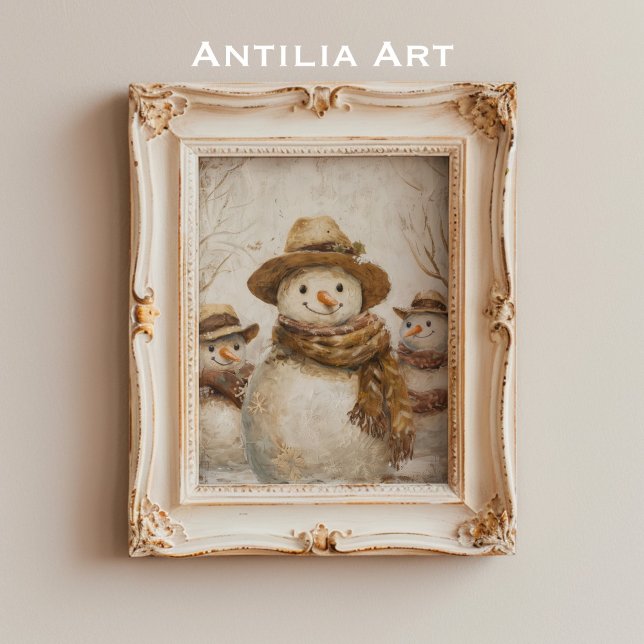 Affiche Vintage Noël Snowman Peinture Noël Rustique (Créateur téléchargé)