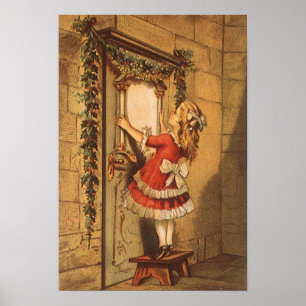 Affiche Vintage Noël Victorian Girl Hanging a Garland