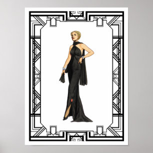 Affiche Vintage noir et blanc 1930 Silk Gown mode