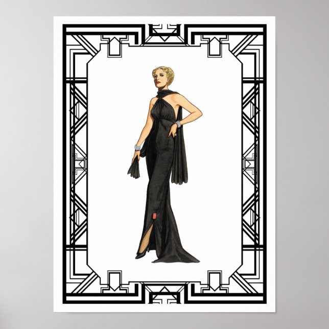 Affiche Vintage noir et blanc 1930 Silk Gown mode (Devant)