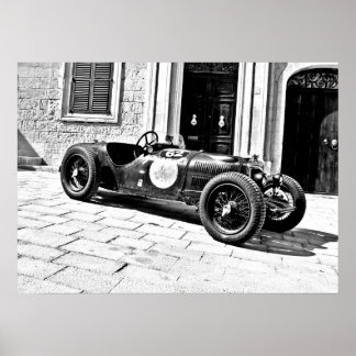 Affiche Vintage noir et blanc Vieux véhicule de course pho
